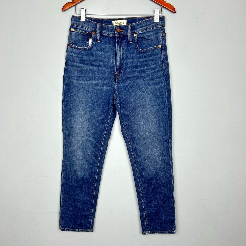 MADEWELL the high rise slim crop boyjeans size 27 blue stretch pockets